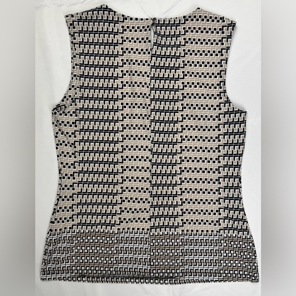 Calvin Klein Blouse Tank Top Beige, White, Black Geo Print - Size Petite Small - Picture 2 of 5